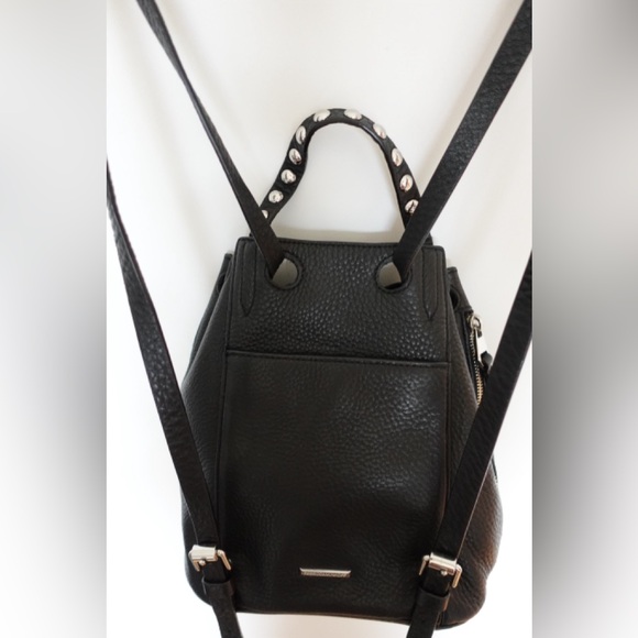 Rebecca Minkoff Black Leather Studded Mini Backpack Drawstring Bag - Picture 2 of 4